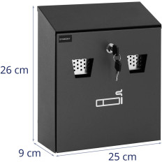 Vegg askebeger med flyttbar beholder lukket med en nøkkel 26 x 25 x 9 cm