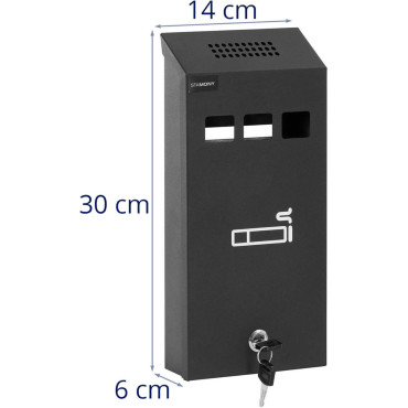 Cinzeiro de parede com recipiente removível fechado com 30 x 14 x 6 cm