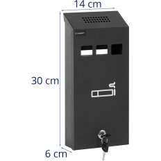 Vegg askebeger med flyttbar beholder lukket med 30 x 14 x 6 cm