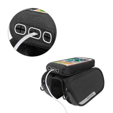 Bolsa de bicicleta para quadro + tampa destacável para telefone até 6,5 "1.5L preto