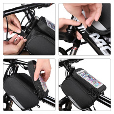 Bicykelová taška pre rám + odnímateľný kryt pre telefón až 6,5 "1,5l čierny