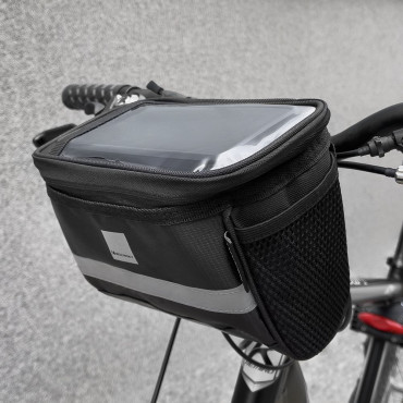 Sac de vélo sur le volant avec un cas de téléphone 2 L noir