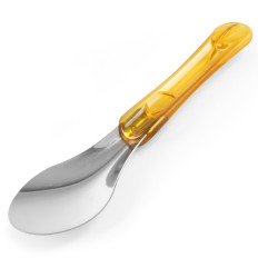A steel ice cream spatula with a triany yellow handle - Hendi 755822