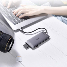 Multifunkčný USB HUB SD karta čítačka a TF HDMI 4K VGA Full HD RJ45 9W1 Gray
