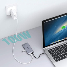 Multifunkčný USB HUB SD karta čítačka a TF HDMI 4K VGA Full HD RJ45 9W1 Gray