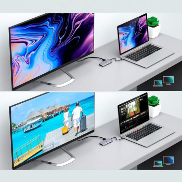 Multifunkčný USB HUB SD karta čítačka a TF HDMI 4K VGA Full HD RJ45 9W1 Gray