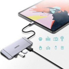 Multifunkčný USB HUB SD karta čítačka a TF HDMI 4K VGA Full HD RJ45 9W1 Gray