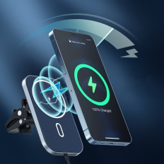 Magnetický držák auto + indukční nabíječka Qi 15W černá