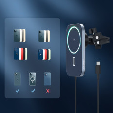 Suporte magnético do carro + carregador de indução Qi 15w preto