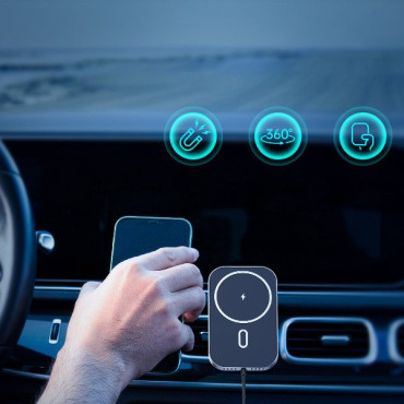 Suporte magnético do carro + carregador de indução Qi 15w preto
