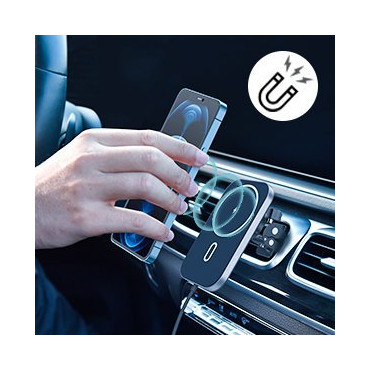 Suporte magnético do carro + carregador de indução Qi 15w preto