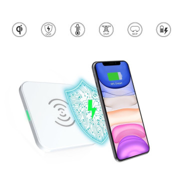 Qi 10W cargador inalámbrico para teléfonos negros y auriculares