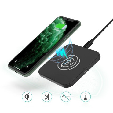Qi 10W cargador inalámbrico para teléfonos negros y auriculares