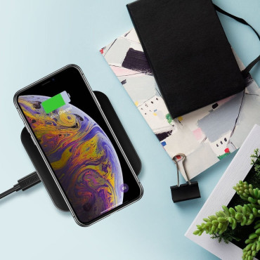 Qi 10w trådlös laddare för svart telefon och hörlurar