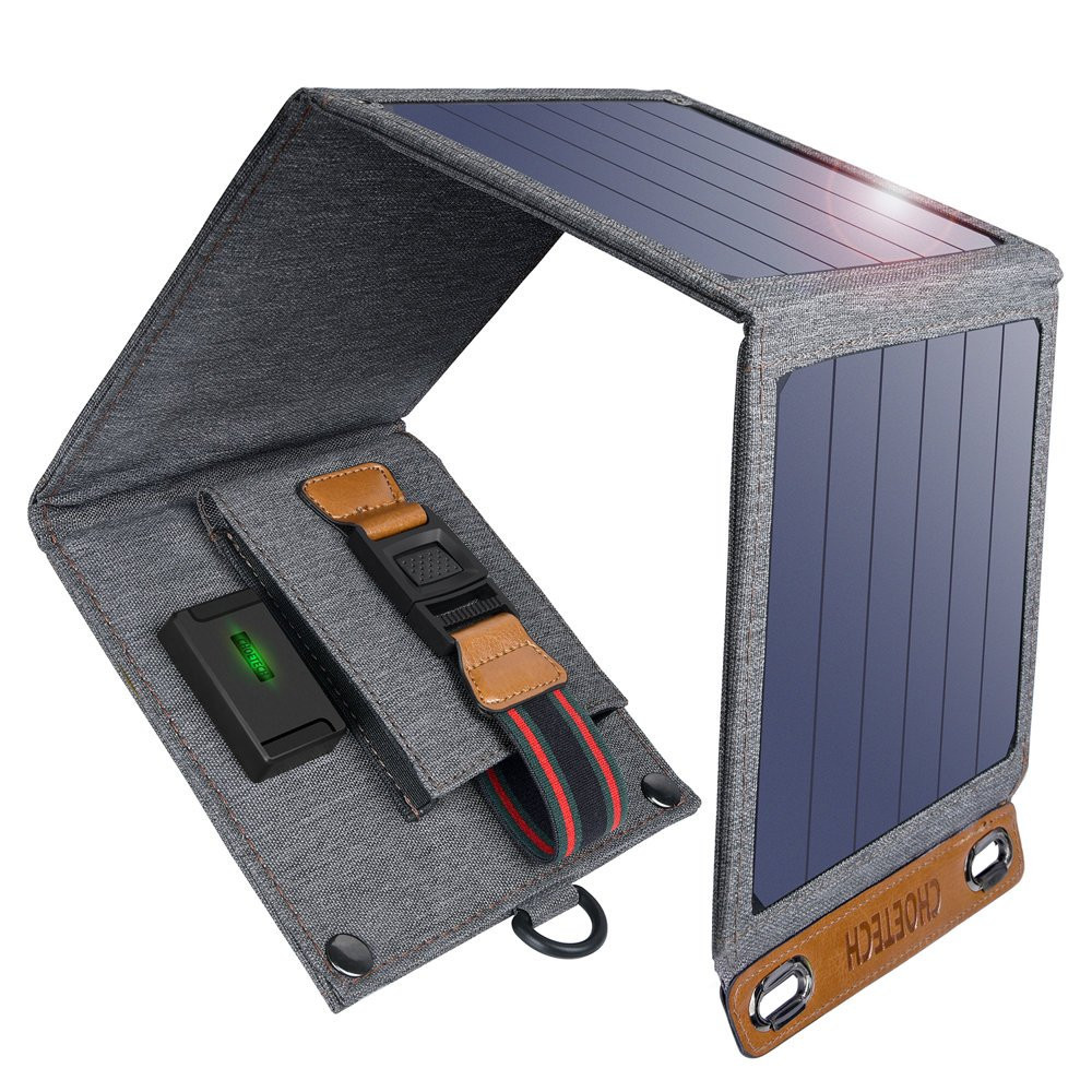 Carregador solar para um telefone turístico com USB 14W dobrável cinza Carregador solar para um telefone turístico com USB 14W dobrável cinza