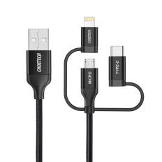 USB MFI Zibens USB kabeļa C tipa Micro USB 3in1 1,2 M melns