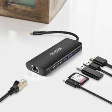 Dockningsstation Hub USB Typ C 6W1 100W PD Svart