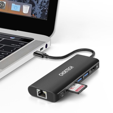 Dockningsstation Hub USB Typ C 6W1 100W PD Svart