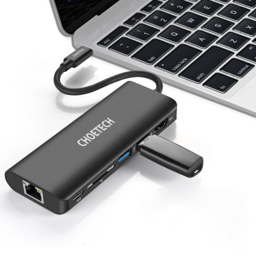 Dockningsstation Hub USB Typ C 6W1 100W PD Svart
