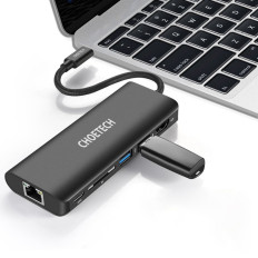 Dockningsstation Hub USB Typ C 6W1 100W PD Svart