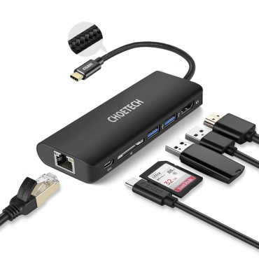 Dockningsstation Hub USB Typ C 6W1 100W PD Svart