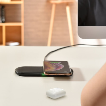 QI brezžični polnilnik za telefon in airpod 2in1 10w črna