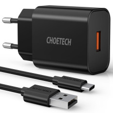 Gyors gyorsaság 3,0 18W 3A hálózati töltő + USB 1M fekete kábel