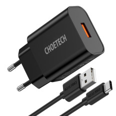 Hitro hitro polnjenje 3.0 18W 3A Omrežni polnilnik + USB 1M črni kabel
