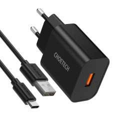 Hurtig QuickCharge 3.0 18W 3A Network Oplader + USB 1m Sort Kabel