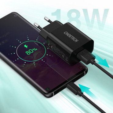 Quick QuickCharge 3.0 18 W 3A Carregador de Rede + USB 1M Black Cable