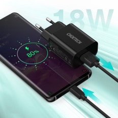 Snabb snabbladdning 3.0 18W 3A Nätverksladdare + USB 1M svart kabel