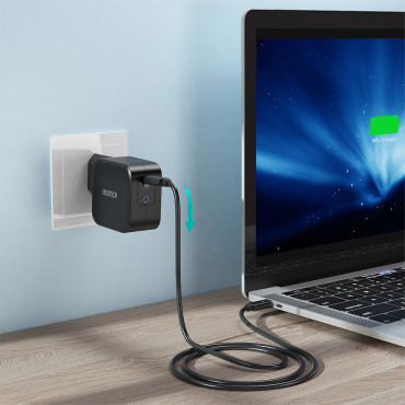 GAN USB-nätverk Laddare Typ C 60W + USB-kabel Typ C 1.8m svart