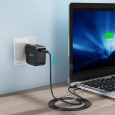 GAN USB-nätverk Laddare Typ C 60W + USB-kabel Typ C 1.8m svart