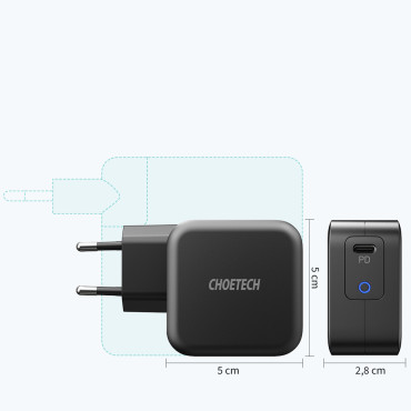 GAN USB tīkla lādētājs C 60W + USB kabeļa veids C 1.8m Black