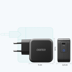 GAN USB tinklo įkroviklis C 60W + USB kabelio tipas C 1.8m juoda