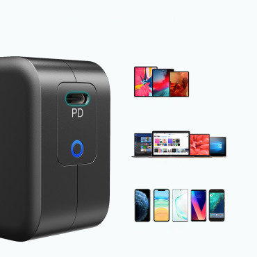 GAN USB tinklo įkroviklis C 60W + USB kabelio tipas C 1.8m juoda