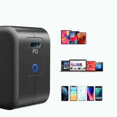 Carregador de rede USB GAN Tipo C 60W + Tipo de cabo USB C 1.8m Preto