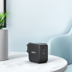 GAN USB hálózati töltő C típus C 60W + USB kábel C típus C 1.8m fekete