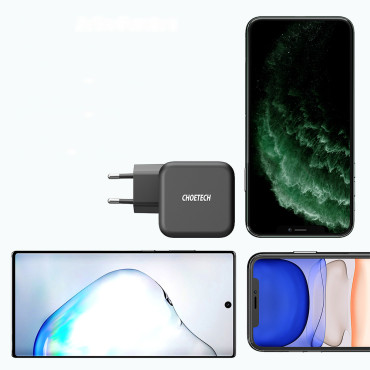 GAN USB-nätverk Laddare Typ C 60W + USB-kabel Typ C 1.8m svart