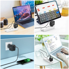 GAN USB Netwerklader Type C 60W + USB-kabel Type C 1.8m zwart