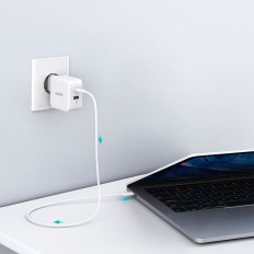 Snabba en nätladdare GAN USB-typ C PD USB-A QC3.0 65W 3.25A Vit