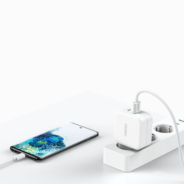 Snabba en nätladdare GAN USB-typ C PD USB-A QC3.0 65W 3.25A Vit