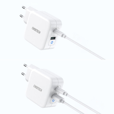 Snabba en nätladdare GAN USB-typ C PD USB-A QC3.0 65W 3.25A Vit