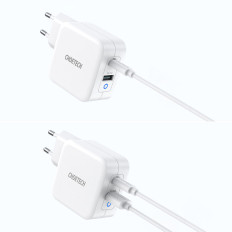 Snabba en nätladdare GAN USB-typ C PD USB-A QC3.0 65W 3.25A Vit