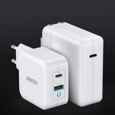 Snabba en nätladdare GAN USB-typ C PD USB-A QC3.0 65W 3.25A Vit