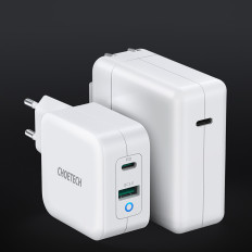 Snabba en nätladdare GAN USB-typ C PD USB-A QC3.0 65W 3.25A Vit