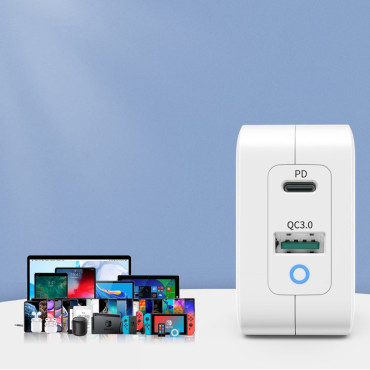Snabba en nätladdare GAN USB-typ C PD USB-A QC3.0 65W 3.25A Vit