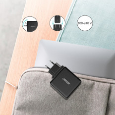 Gyors USB hálózati töltő C típus C PD 60W 3A fekete