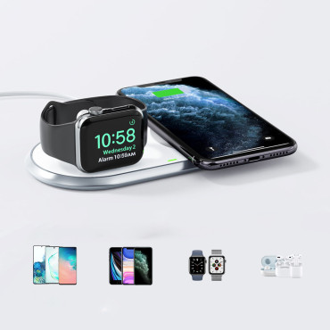 Brezžični polnilnik Qi 2in1 za pametni telefon Apple Pazi z USB tip C tip C White