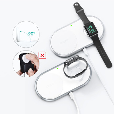Brezžični polnilnik Qi 2in1 za pametni telefon Apple Pazi z USB tip C tip C White